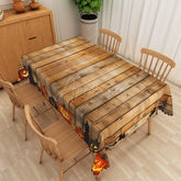 Aperturee - Aperturee Brown Halloween Rectangle Tablecloth with Jack O’ Lantern Pattern for Rustic and Spooky Farmhouse Decor